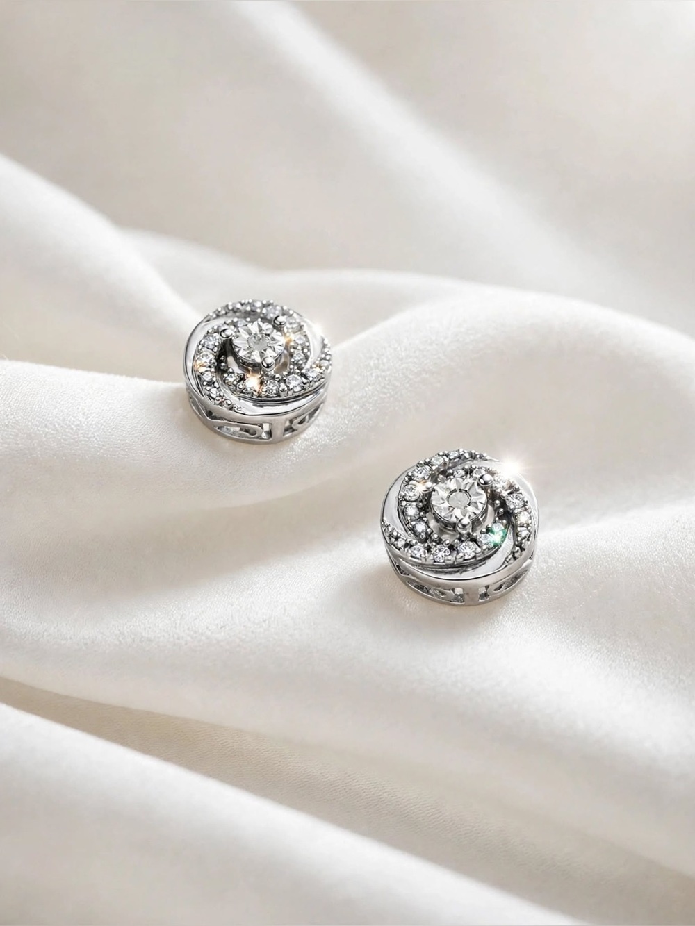 NWT Diamond Sterling Silver Halo Earrings